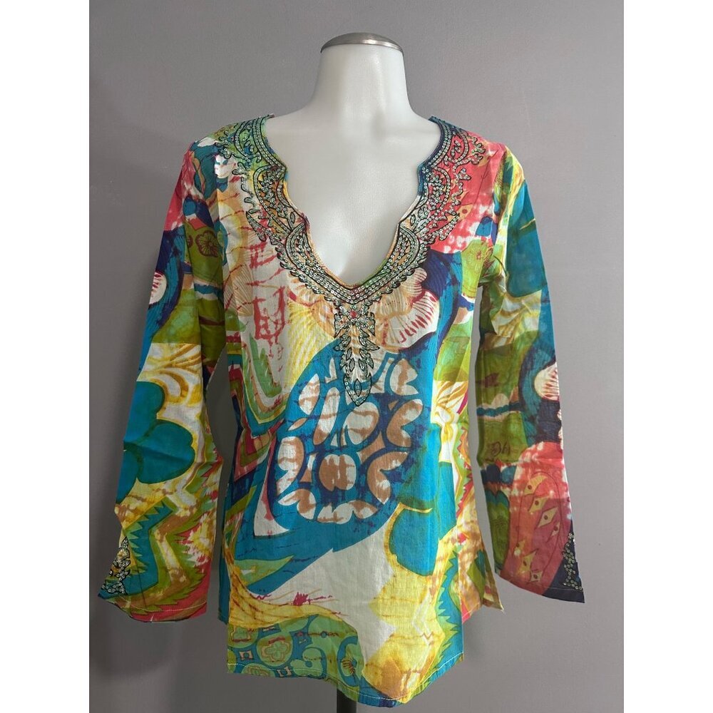 RAGA colorful embellished Cotton V Neck Blouse